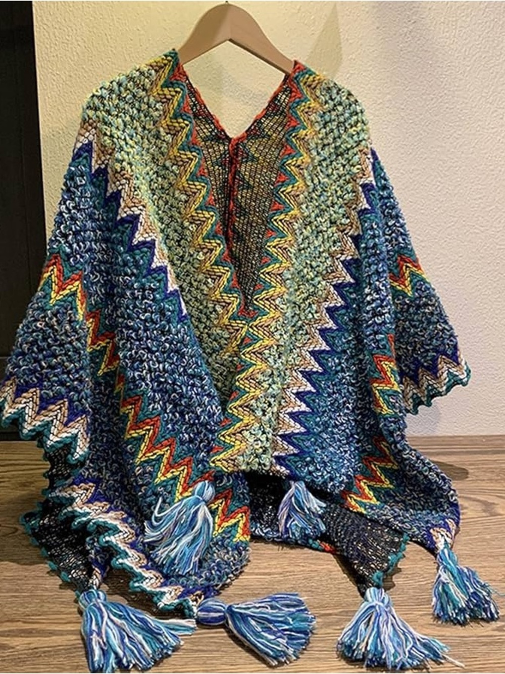 Multicolor Knit Blanket Shawl, Cape, Wrap - Picture 3 of 7